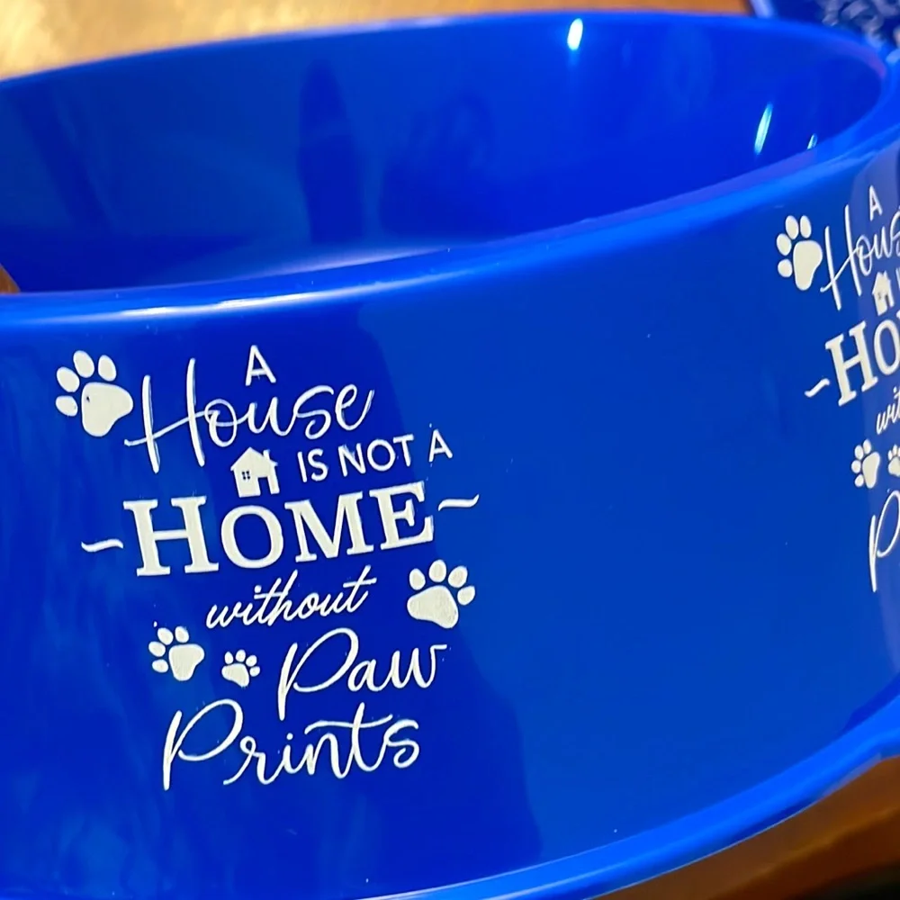 New Blue large dog bowls(2) & small pet food plastic jar